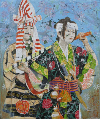 Geisha III   120 cm x 100 cm, Acryl, Sumpfkalk, Öl auf Leinwand