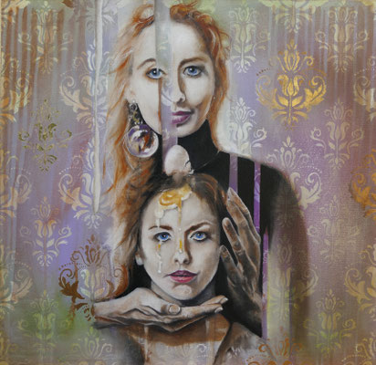 O.T.   60 cm x 60cm   Acryl, mit Goldablikationen (24Karat), Öl auf HDF mit Leinwand bezogen