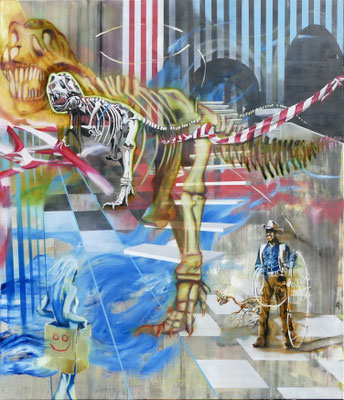 Catch me if you can   160 cm x  140 cm   Acryl, Spray, Öl auf Leinwand