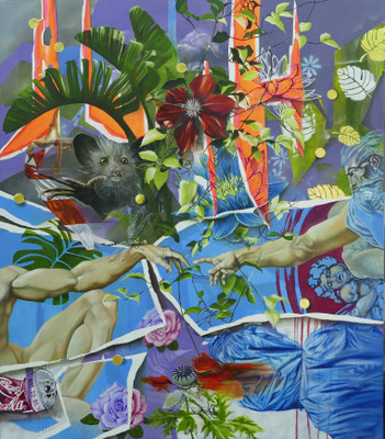 Bricht & Sticht    140 cm x 120 cm   Acryl, Spray, Blattgold 24 Karat, Öl auf Leinwand