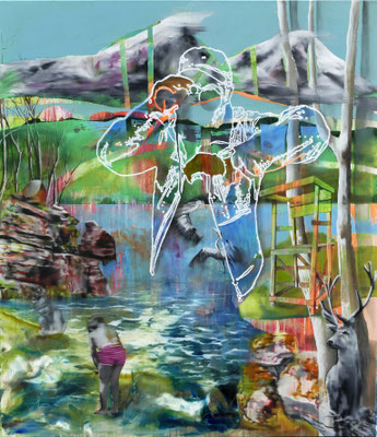 Der Wächter   140 cm x 120 cm   Acryl, Spray, Öl auf Leinwand