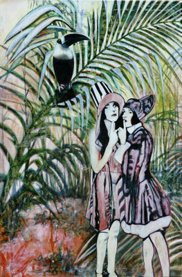 Junglelady I   120 cm x 100 cm   Eitempera, Öl auf Leinwand