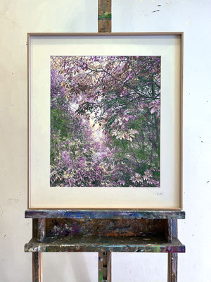 “Purple, Yellow, Green”. 48 x 40 cm. / 63 x 55 cm. framed. Colored pencils on paper glued to aluminium dibond. Sold, private collection.