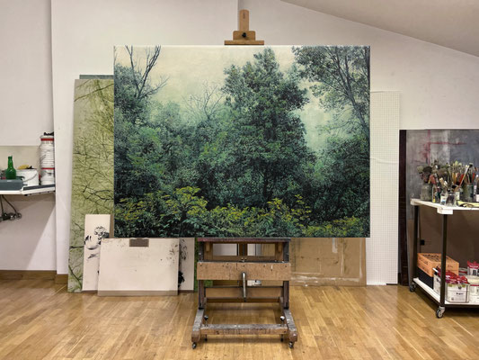 "Azul Indigo y Verde O/L" Oil on linen. 140 x 105 cm.