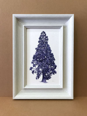 "Árbol en Azul Indigo". 54 x 39 cm. framed. Colored pencil on paper glued to aluminium dibond and wood frame. Private collection. Sold.