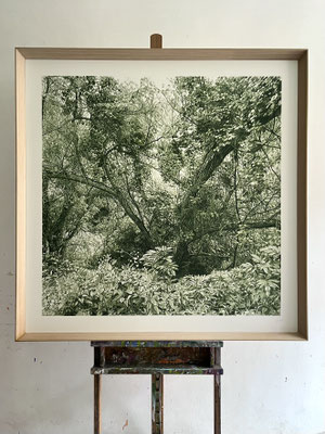 "Verde Ftalo Oscuro II", 100 x 100 cm./ 118,5 x 118,5 cm framed. Color pencil on paper glued to aluminium dibond