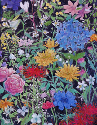 思い付きで描いた、花尽くしの小品。