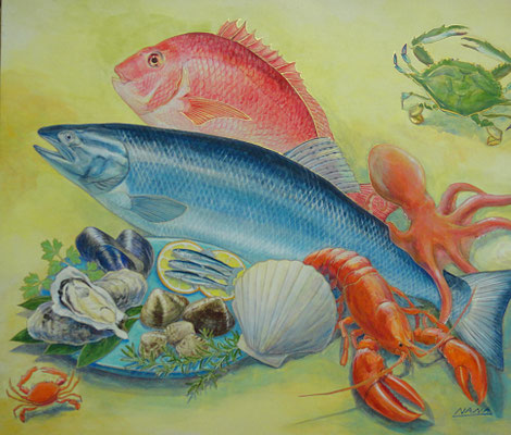 “海の幸” 新鮮な魚介とハーブ。