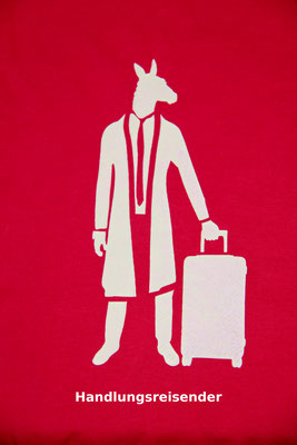 T-Shirt Motiv Geschäftsreise (Esel auf Reise).  Klimaneutral, fair und bioologisch produziertes Textil  
