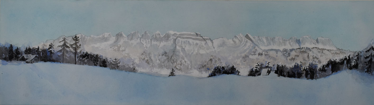 Flumser-Berge, 37 x 130 cm. öl auf Leinwand. 1800 CHF. (verkauft)