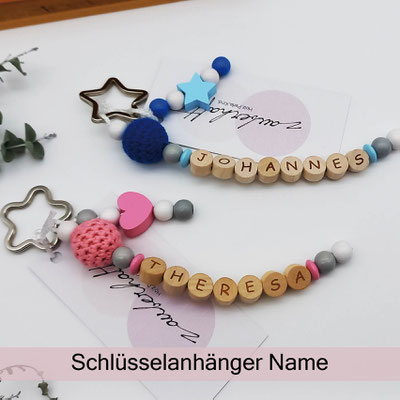 personalisierter Holz Schlüsselanhänger Häkelperlen, Holzperlen