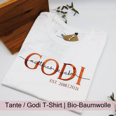 personalisiertes Godi T-Shirt Tante T-Shirt Paten Kindernamen bei zauberhaft Holz.Perle.Kind.