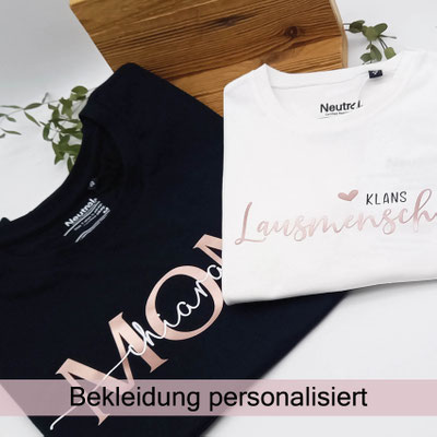 personalisierte Bekleidung für die ganze Familie aus Bio-Baumwolle, Familyoutfit mit Namen personalisiert zauberhaft Holz.Perle.Kind.