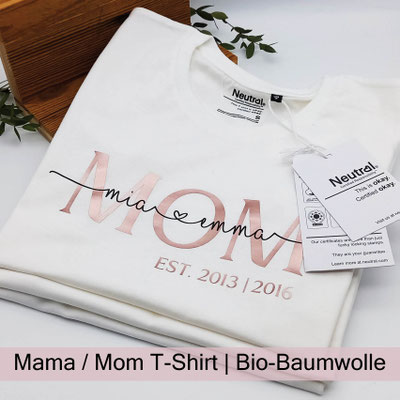 personalisiertes Mama T-Shirt Mom T-Shirt Kindernamen bei zauberhaft Holz.Perle.Kind.