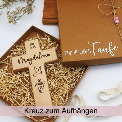 Holz Kreuz zur Taufe, Erstkommunion, Firmung, Hochzeit personalisiert zum Aufhängen