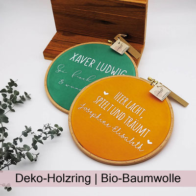 Deko-Holzring mit Name personalisiert zum Aufhängen bei zauberhaft Holz.Perle.Kind.