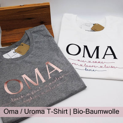 personalisiertes Oma T-Shirt Uroma T-Shirt Urenkel Enkel Kindernamen bei zauberhaft Holz.Perle.Kind.