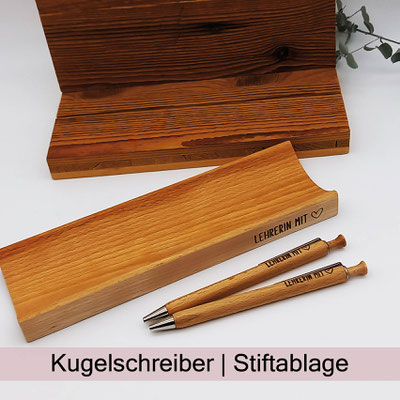 Kugelschreiber aus Holz mit Stiftablage personalisiert