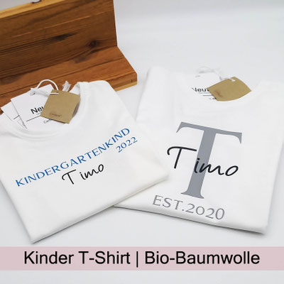 personalisiertes Kinder Kurzarm T-Shirt aus Bio-Baumwolle großer Bruder, große Schwester, Kindergartenkind, Schulkind mit Name bei zauberhaft Holz.Perle.Kind.