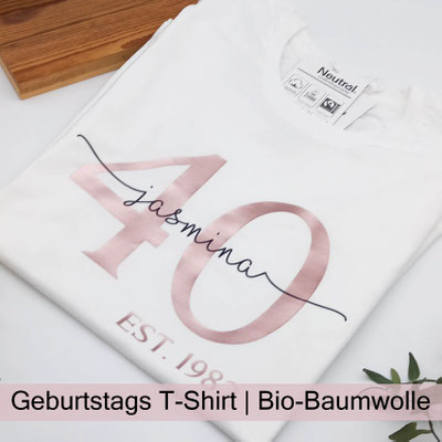 personalisierte Geburtstags T-Shirt aus Bio-Baumwolle für Kinder und Erwachsene bei zauberhaft Holz.Perle.Kind.
