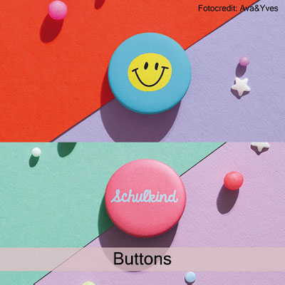 bunte Schulkind Buttons Smiley von Ava&Yves bei zauberhaft Holz.Perle.Kind.!