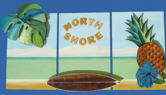 North shore, 65x35cm, Acryl auf Platte, Tryptichon, 3-D, 95€