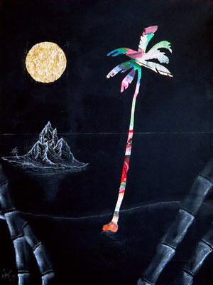 La Luna Dóro, 60x80 cm, Acryl, Kreide + Blattgold auf Leinwand, 175€