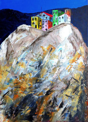 Cinque Terre, 50x70 cm, Acryl und Wachskreide auf Leinwand, verkauft