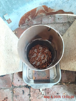 Top view of a half full fuel chamber ready to burn