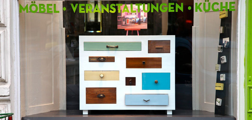 Schubladen Möbel, recycling Möbel, Eco Design, bunte Schubladen