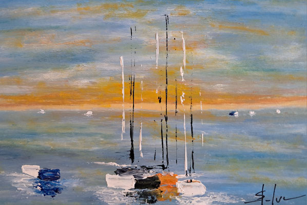 Soleil Couchant - Huile sur carton - 15 x 21 cm