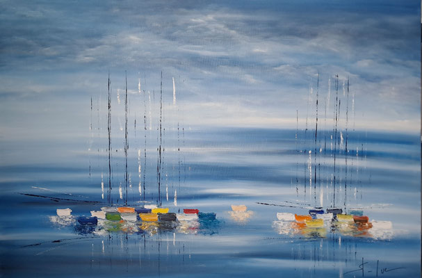 L'Evasion Bleue - Huile sur toile - 80 x 120 cm 