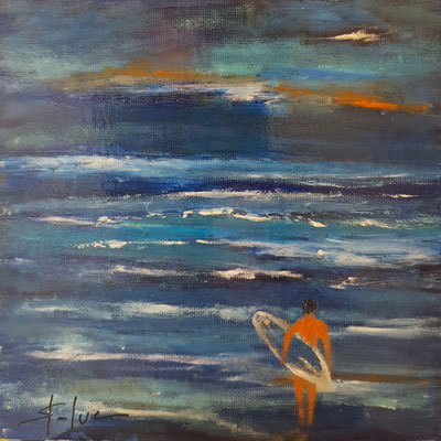 Monta Beach 4 - Huile sur carton entoilé - 19 x 19 cm