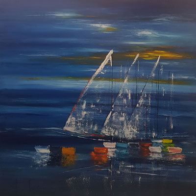 Voyage Nocturne - Huile sur toile - Format 80 x 80 cm - Disponible