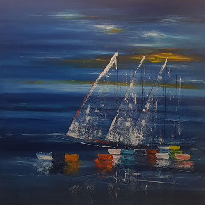 Voyage Nocturne - Huile sur toile - Format 80 x 80 cm - Disponible