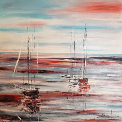 Les Aubes Rouges - Huile sur toile - 80 x 80 cm