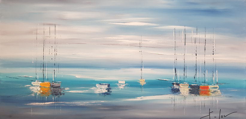 Bleu Lagon - Huile sur toile - Format 100 x 50 cm - Disponible