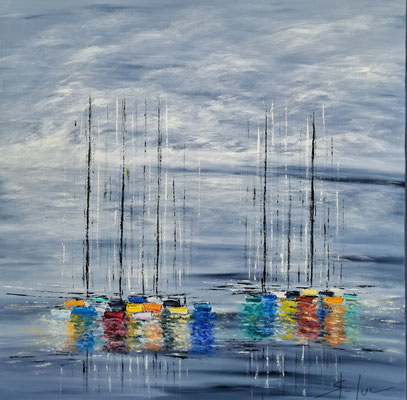 Brumes du Soir - Huile sur toile - 100 x 100 cm