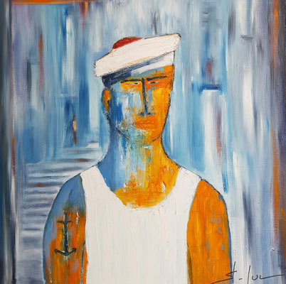 Le Marin Bleu - Huile sur toile - 50 x 50 cm - Disponible