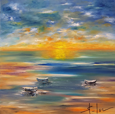 3 Barques, un Soir - 50 x 50 cm - Disponible