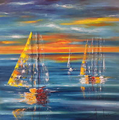 Voyage Nocturne 2 - Huile sur toile - 80 x 80 cm