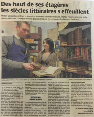 Journal LE MAINE LIBRE Michel Gourdelier relieur