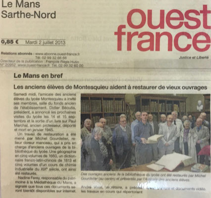 Journal OUEST FRANCE Article de journaux atelier de reliure MICHEL GOURDELIER