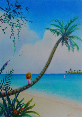 《Summer Time》A4 / ミ・タント紙 /のどかな空、穏やかな海。 スカイブルー、マリンブルーに包まれて【sold out】
