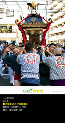 ゆくん：若駒會 成人式神輿渡御, 2019年1月20日, 東京都荒川区