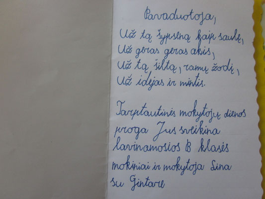 Žygimanto užrašytas sveikinimas pavaduotojai nuo mūsų.
