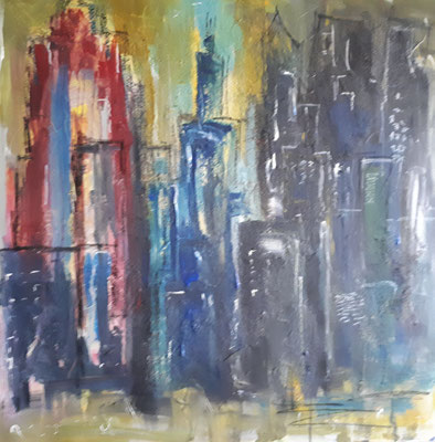 Abstract Skyline, 80 x 80, Acryl, Struktur und Graphit auf Leinwand