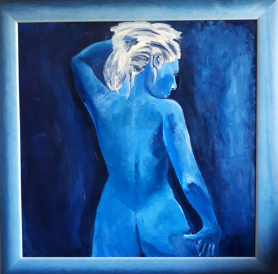 Standing Blue, 90 x 90, Acryl auf Hartfaser gerahmt