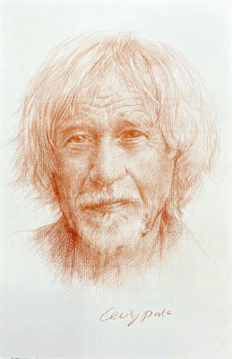 Portrait in Rötel, Portraitzeichnung des Wissenschatlers in Rötel 