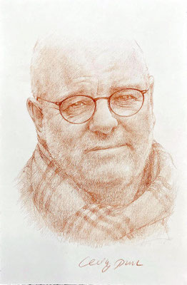 Portrait in Rötel, Portaitzeichnung in Rötel, Portrait vom Gelehrt in Rötelzeichnung  